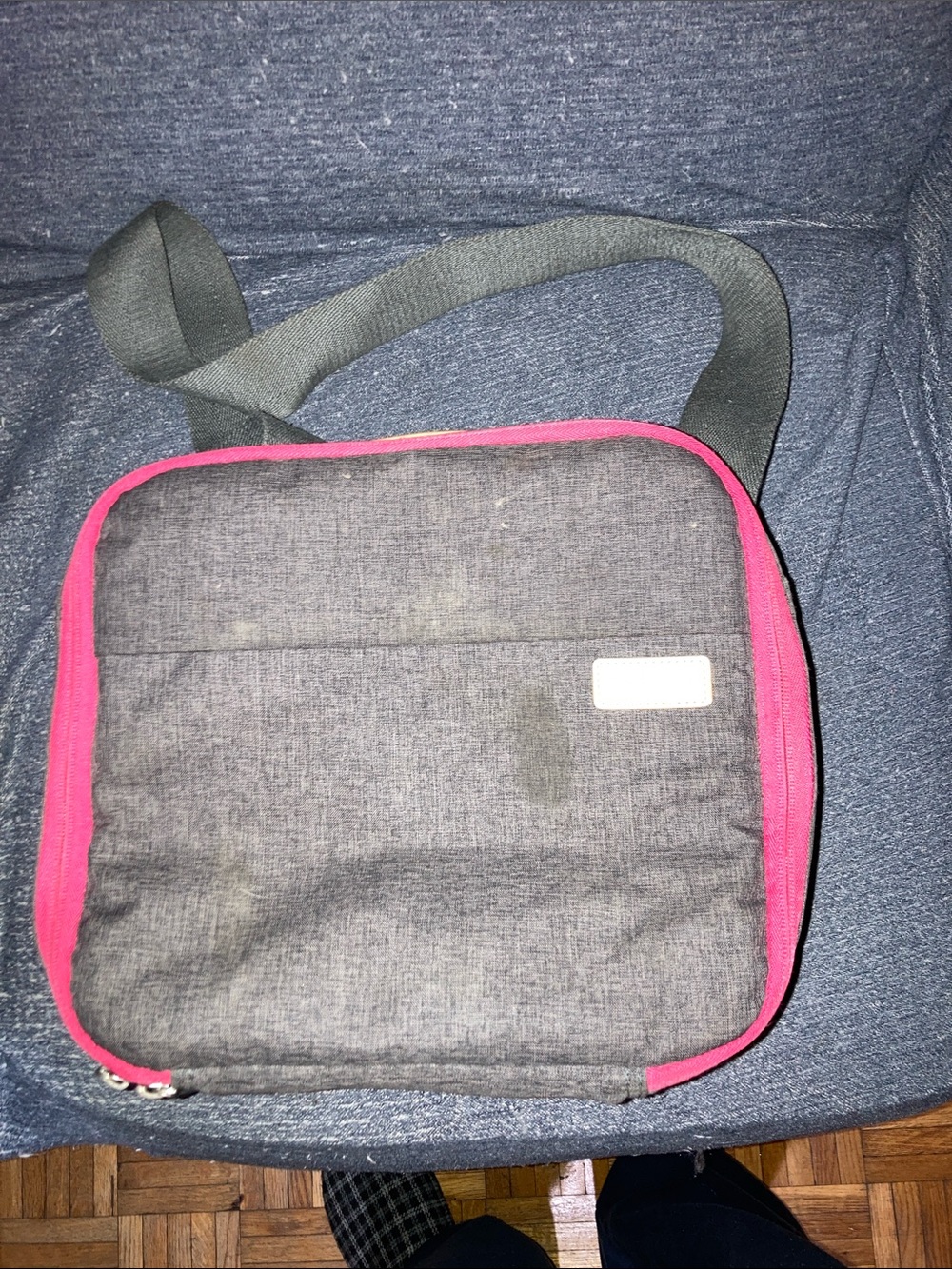 Men's Gray Crossbody Messenger Bag with Pink Trim